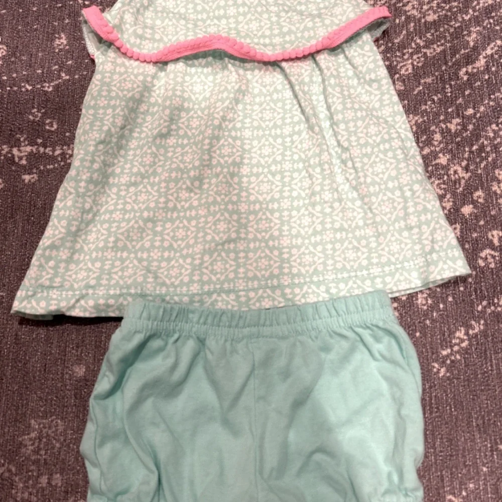 Carter’s Baby Girls Hot Pink/Mint Green/White Bubble 🫧 Short/Tank Set Si…